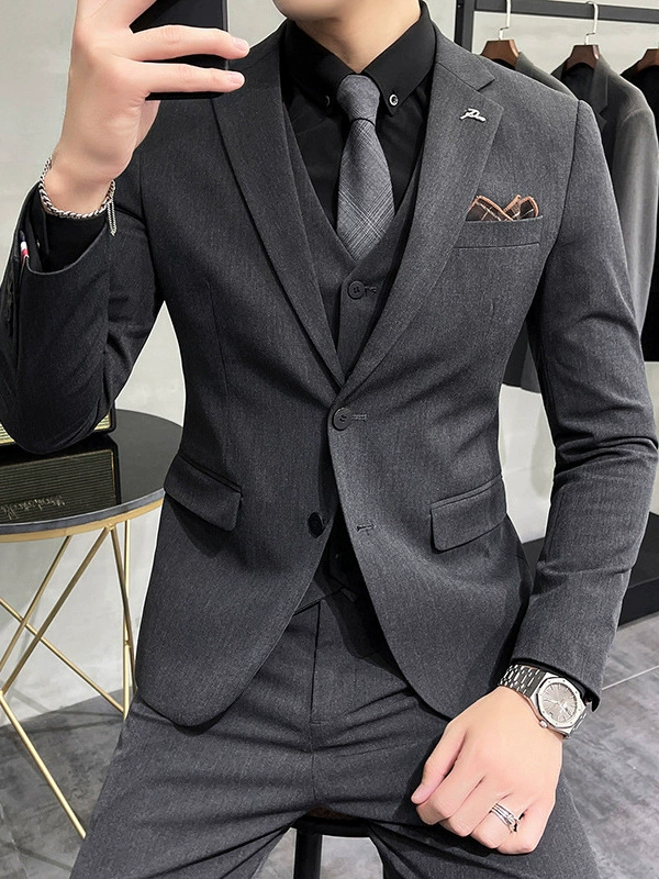 Костюм, комплект, (международная торговля), 3 предмета, корейский стиль, slim fit