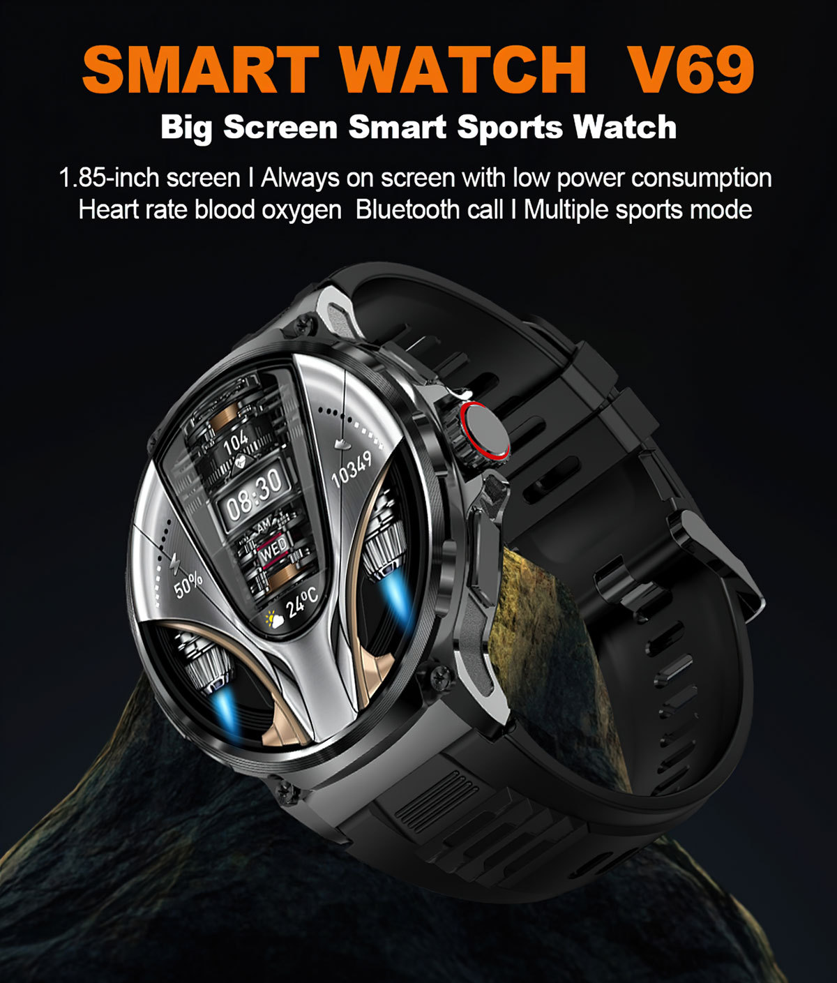 New V69 Bluetooth call smartwatch with 360*360 large screen, heart rate, blood oxygen and multi-activity smartwatch full figure