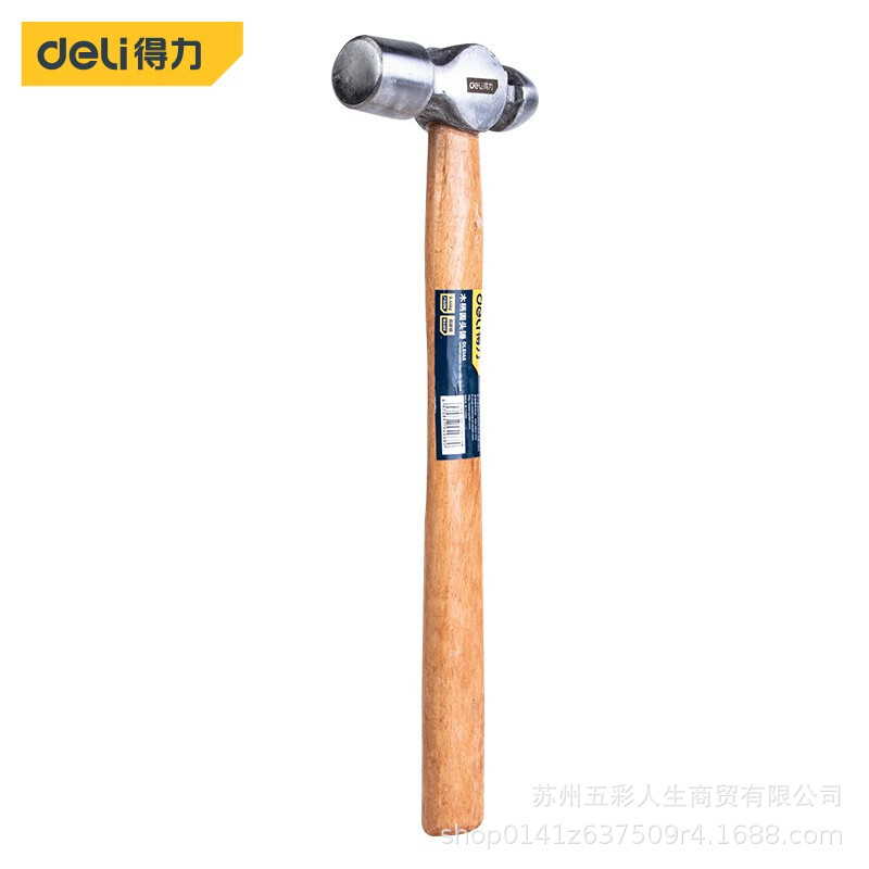 得力工具DL5145木柄圆头锤子1lb 防滑小锤子小榔头铁锤钢锤0.5kg