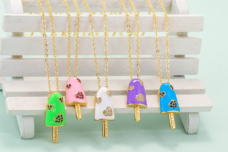 5g Weight Pendant Necklace Classification Wedding, Travel Occasion Copper Material Geometric Pattern Unisex Gender Fashion Style White, Pink, Purple, Green, Blue Color Wholesale Jewelry Popsicle-shaped Oil Drop Pendant Copper Inlaid Zircon Necklace Nihaojewelry 2