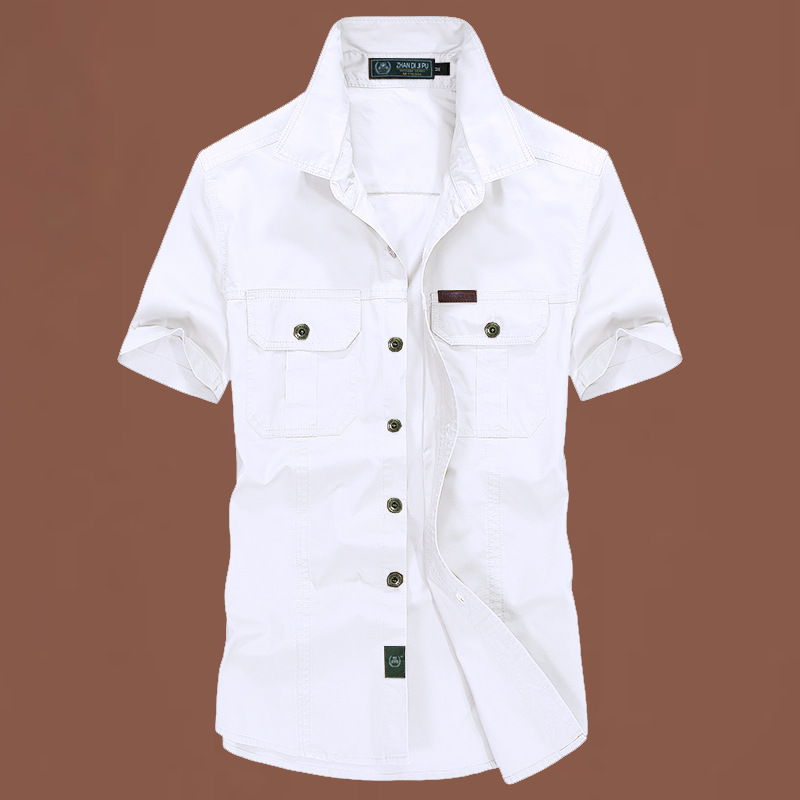 Verano 2024 nueva camisa de hombre de cuello suelto camisa de manga corta de color sólido camisa de hombre de mediana edad camisa casual