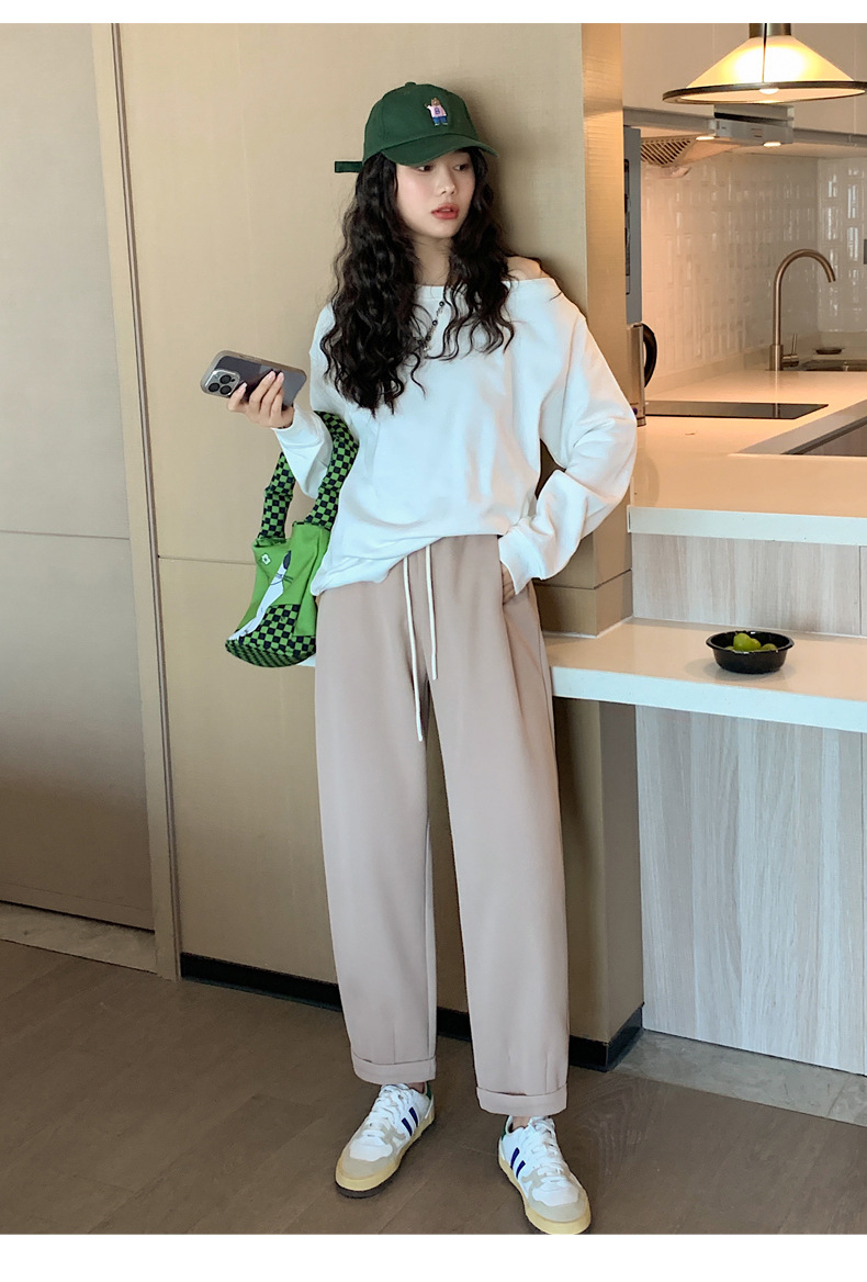 Grey sportswear pants, Minnie Spring and Autumn radish dad pants, loose straight-leg casual Harem sweatpants with flared cuffs pic 27