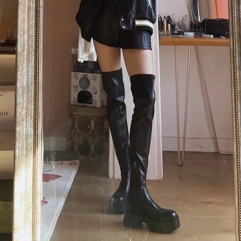 Sugar Cube Over-The-Knee Boots for Women 2025 New Thick-Soled Heightening Autumn and Winter Boots Knight Boots High Boots Slim Boots