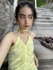 2023新款夏季抽褶褶皺露背棉掛脖吊帶遮副乳掛脖背心女可疊穿3214