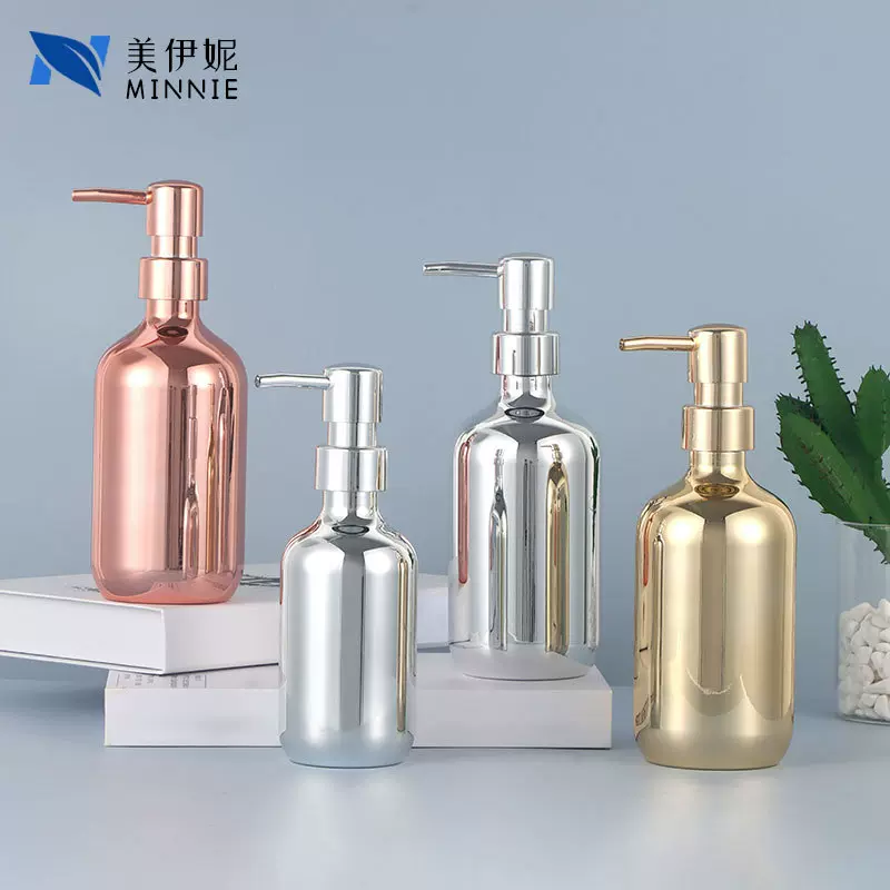 现货电镀瓶300ml金色pet塑料沐浴露瓶按压乳液瓶500ml洗发水瓶子