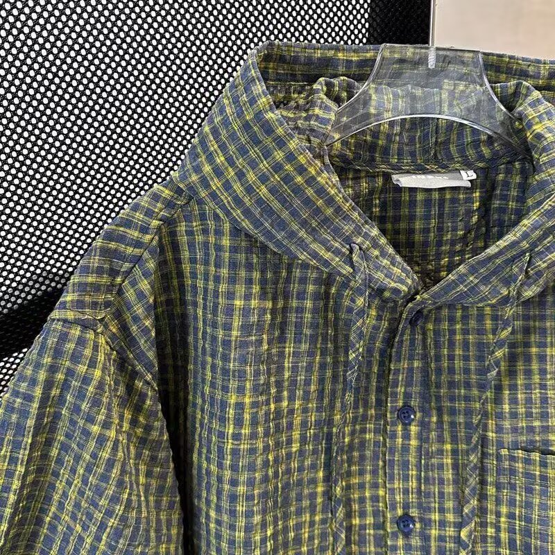 Maglione e giacca da uomo retrò a maniche lunghe in garza di schiuma verde a quadri_voghion.com