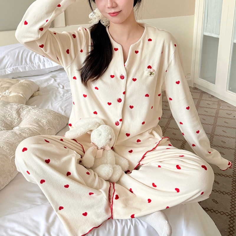 高级感睡衣女款德绒秋冬季甜美可爱海岛绒冬天加绒加厚少女家居服