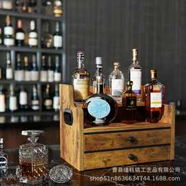 木质咖啡糖浆收纳架化妆品调料整理架桌面带抽屉实木展示架