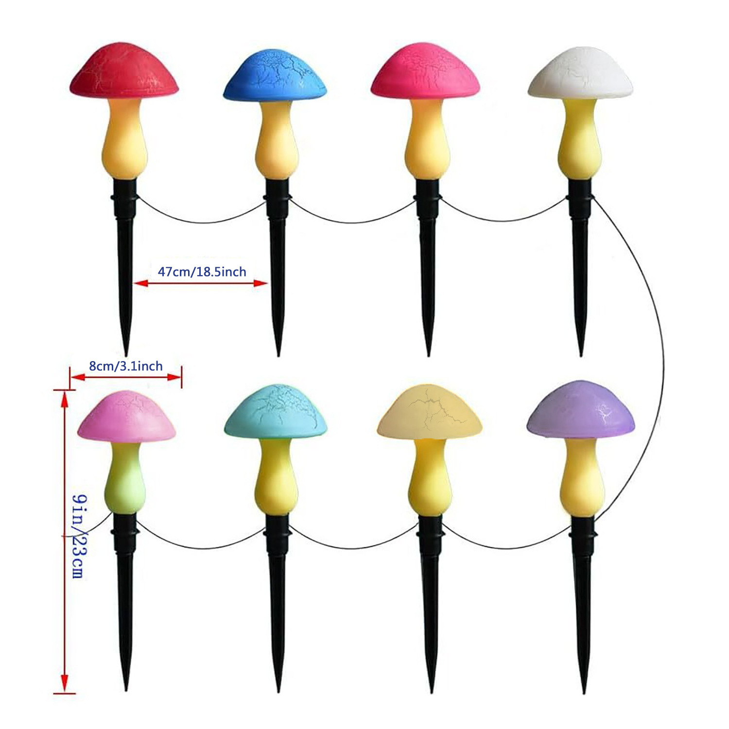 Lámpara de patio exterior con forma de hongo colorido, alimentada por energía solar, impermeable, decorativa para jardín, con forma de hongo agrietado._voghion.com