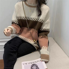 洋気百合の年齢を減らして色の新型の丸首のセーターの婦人服の韓国版の色を合わせます学院の風のニットのプルオーバーの上着