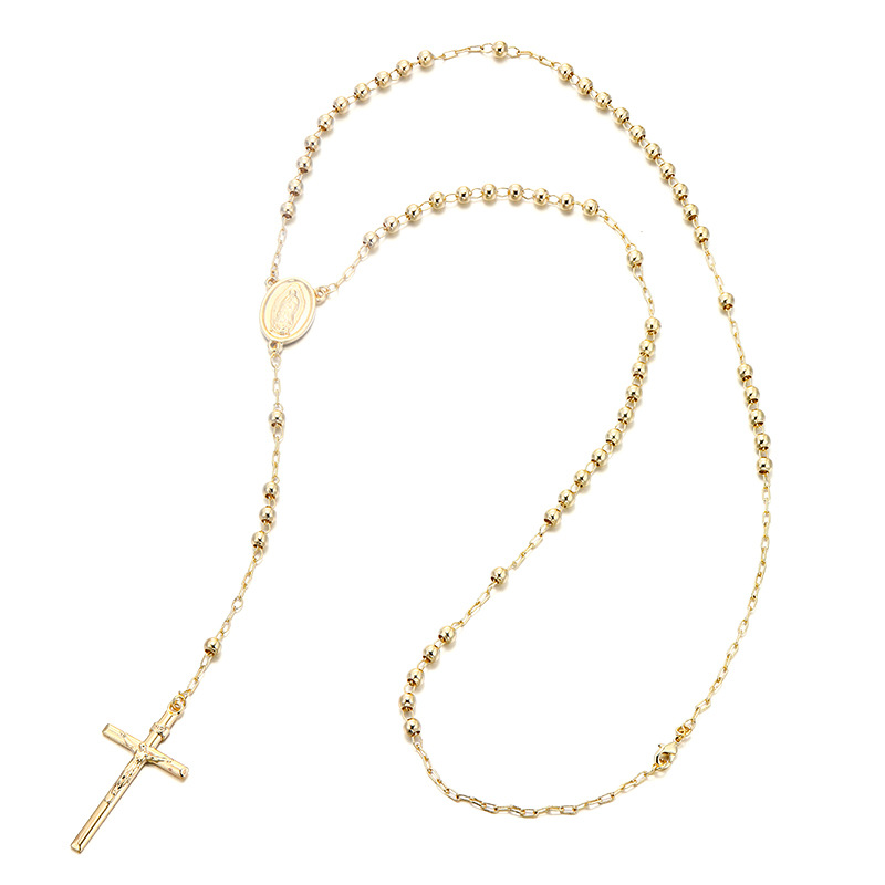 Xuping Europa y los Estados Unidos transfronterizos aleación de cobre chapado 14k collar de rosario largo crucifijo bordillo nicho accesorios al por mayor