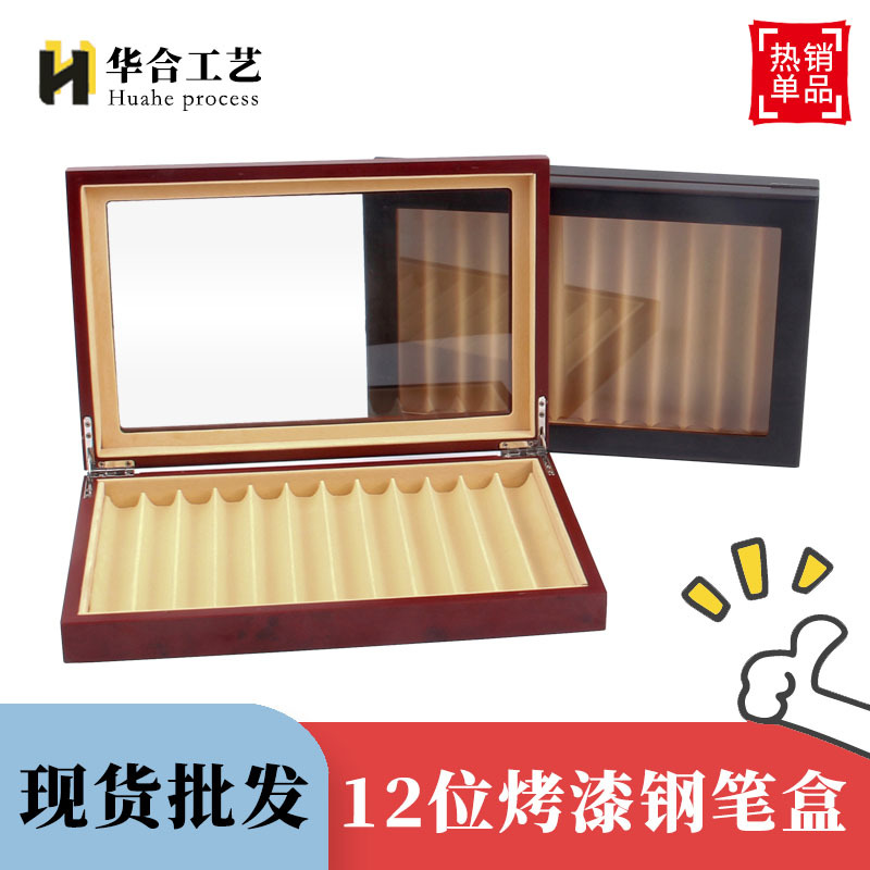 En stock al por mayor pintura de madera de 12 bits de almacenamiento de la pluma caja de embalaje caja de la pluma de madera simple