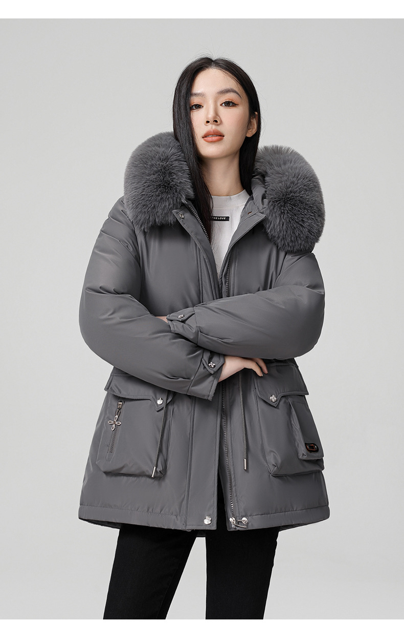 Cross border clothing with padding thickening to overcome women's short 2024 winter new style big fur collar slim fit_voghion.com