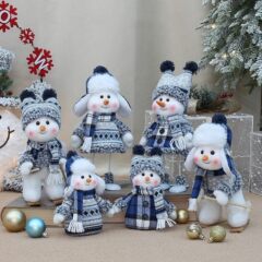 国境を越えたサンタクロース布芸公仔かわいいスキー人形装飾品青いぬいぐるみの祝日プレゼント