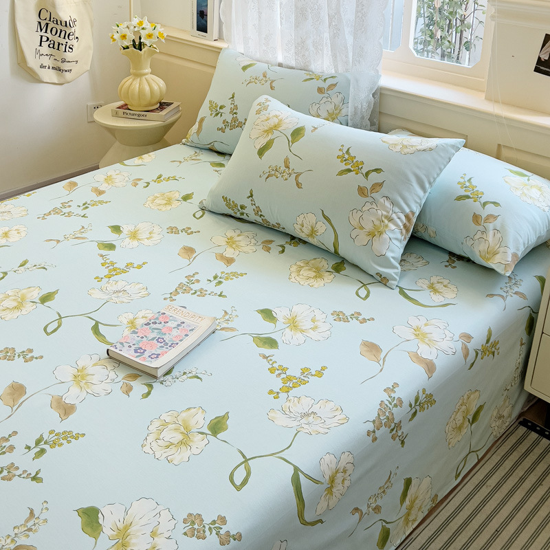 Pequeñas sábanas de algodón floral fresco, una sola pieza de 100 sábanas de algodón, dormitorio doble, traje de tres piezas para estudiantes, cuatro estaciones universales
