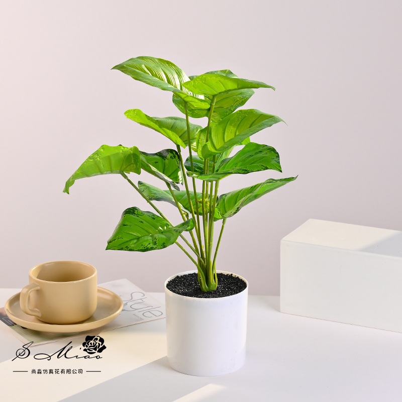 Plantas verdes de 12 hojas, plantas en macetas de simulación, flores artificiales, decoración de estudio fotográfico para el hogar creativo, plantas verdes artificiales, bonsai de simulación