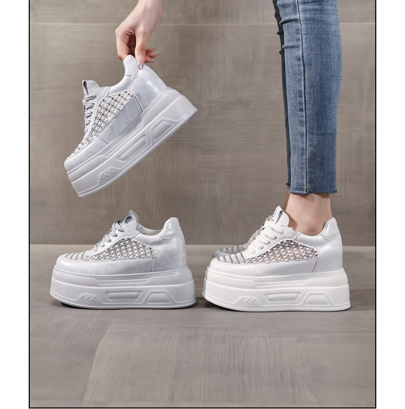 Giày sneaker nữ đế dày lưới thoáng, phối đá rhinestone, tăng chiều cao — màu trắng chi tiết 17