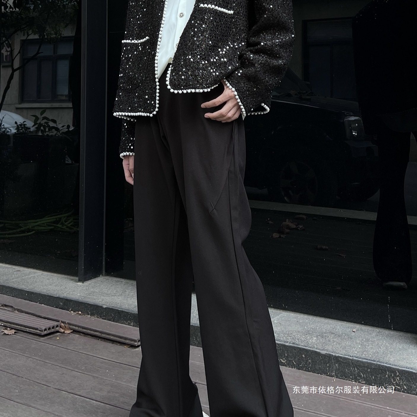 Saiw American High Street Cleanfit Silhouette Men's Straight-Leg Slightly Flared Vibe Black Casual Pants