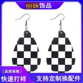 亚马逊跨境新款棋盘耳环复古港风水滴型耳饰小众个性时尚饰品2025
