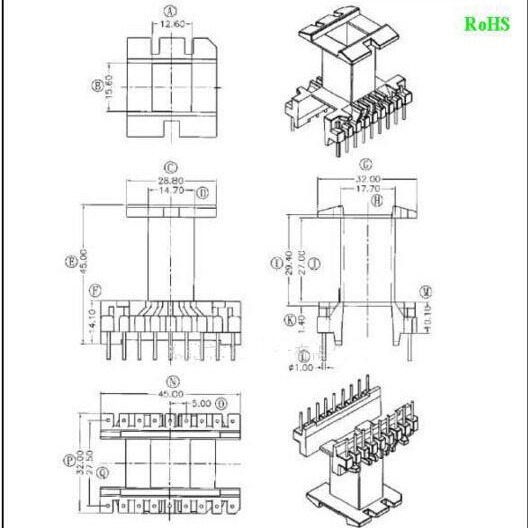 EE4215变压器骨架EE42高频电木骨架立式9+9针