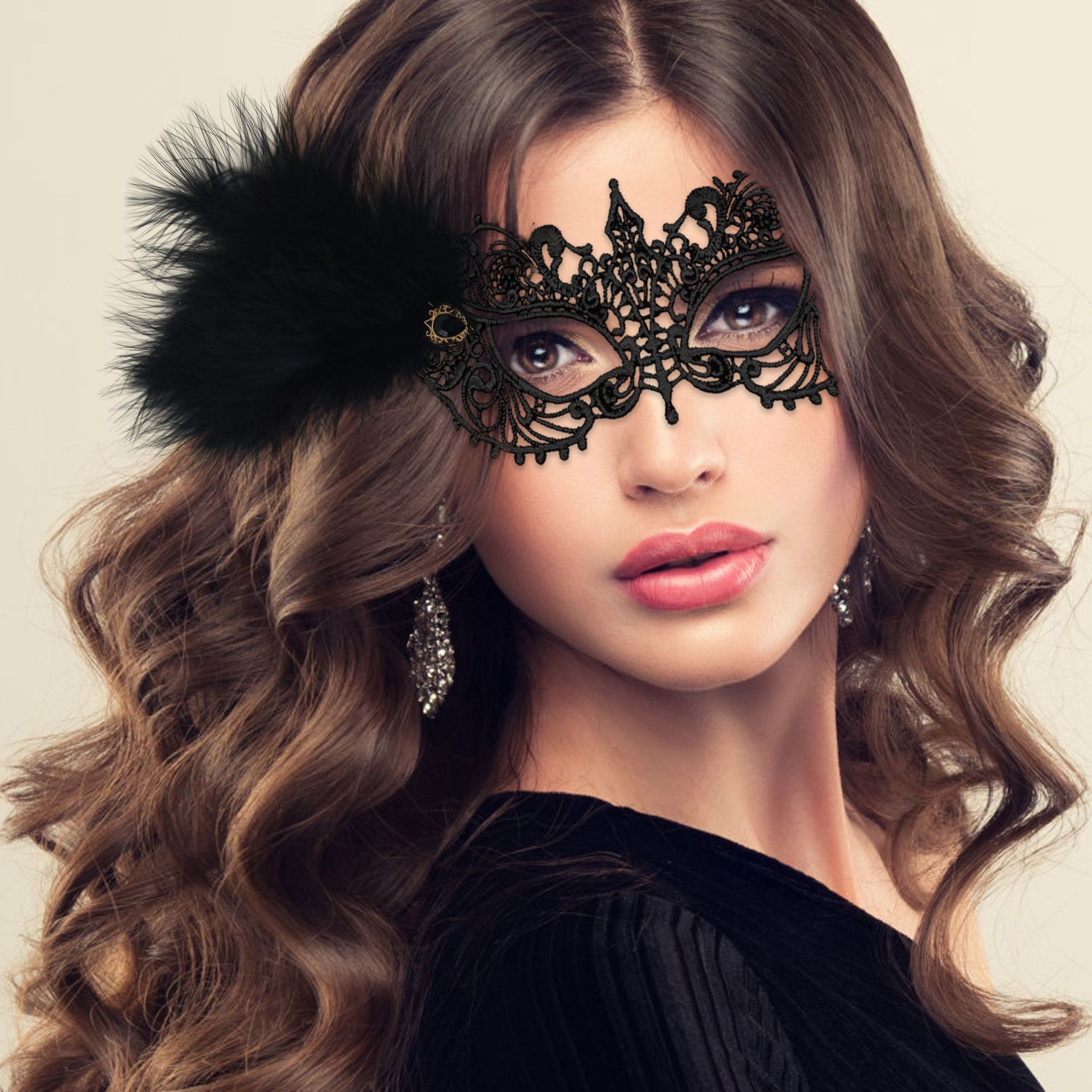 Carnaval máscara de encaje Halloween baile universitario máscara de encaje lateral plumas sexy misterios props de fiesta