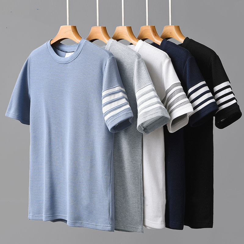 Waffles T-shirt Men's Short-sleeved Summer Heavy ins Trendy Brand T-shirt Beautiful Trendy Loose Large Size Boyfriend Style Couple's Half Sleeve Waffles T-shirt Men's Short-sleeved Summer Heavy ins Trendy Brand T-shirt Beautiful Trendy Loose Large Size Boyfriend Style Couple's Half Sleeve