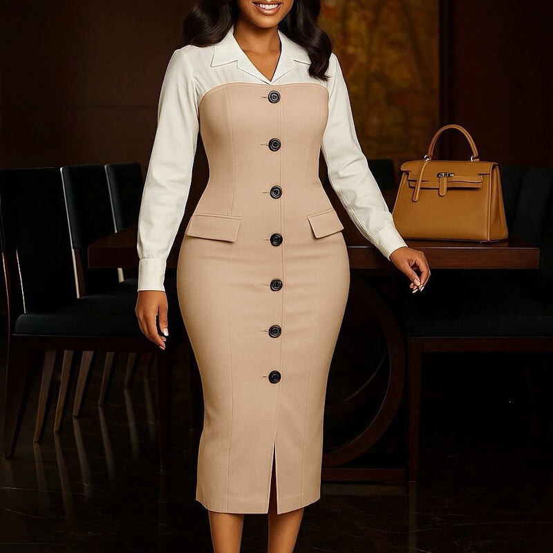 D600 European and American women's fashion autumn and winter professional long-sleeve suit collar patchwork pencil skirt foreign trade dress D600 European and American women's fashion autumn and winter professional long-sleeve suit collar patchwork pencil skirt foreign trade dress