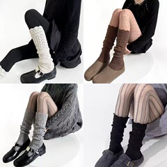 秋冬镂空堆堆小腿袜重工女保暖针织叠穿中筒袜子显瘦加长甜美百搭