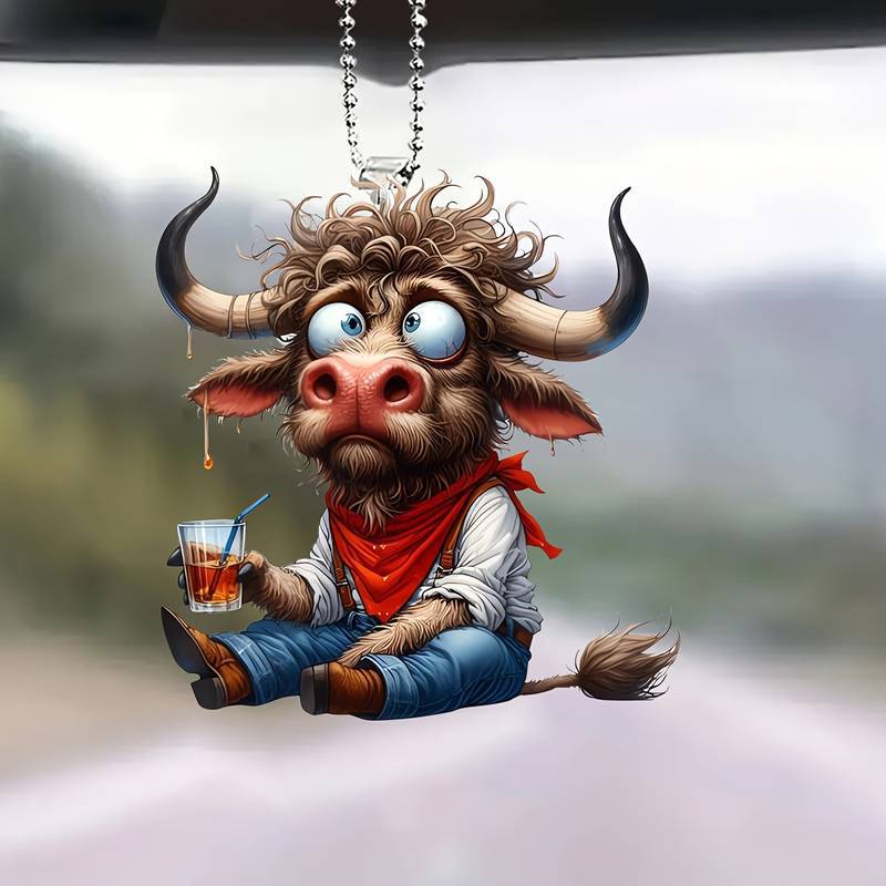 Comedy Cow nuevo colgante de decoración de Navidad acrílico plano transfronterizo automóvil espejo retrovisor decoración colgante