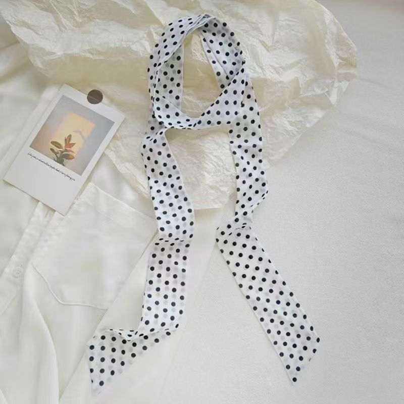 2＃波点白底丝巾4*140CM