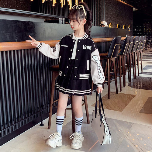 Girls' Spring and Autumn Sports Set 2024 New Korean Version Internet Celebrity Baseball Jacket Outer Skirt Children's Two-Piece Set Trendy