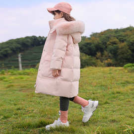 女童棉服中长款2025新款洋气女孩冬季中大童过膝加厚保暖连帽外套