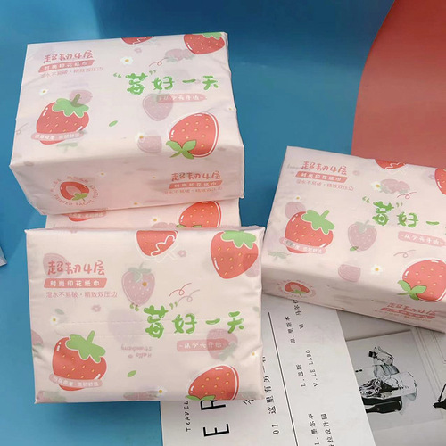 Floral Pattern Tissue Paper Strawberry Pattern Toilet Paper Home Use Large Pack 300 Sheets Facial Tissue Sanitary Paper Colored Napkins