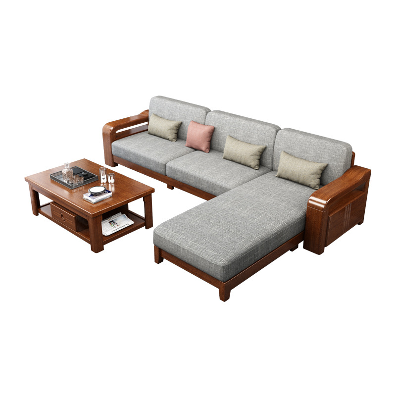 实木沙发客厅现代简约布艺沙发新中式转角沙发大小户型胡桃木沙发