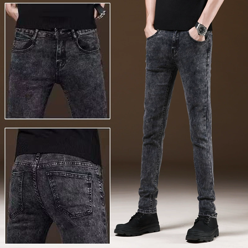 Весенние джинсы, эластичные трендовые брюки, со снежинками, slim fit
