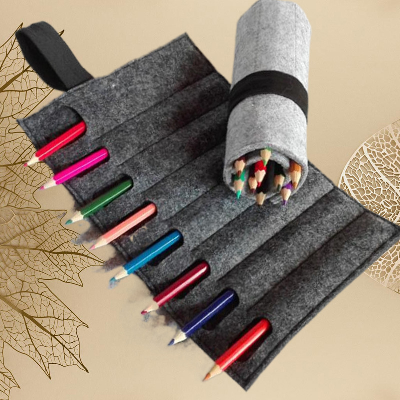 Venta al por mayor personalizado fieltro lápiz caso regalo papelería lápiz caso fieltro pluma cortina estudiante rollo lápiz caso personalizable logo