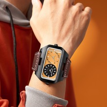 时尚外贸TEMU希音跨境新品一件代发长方形皮带男士双表盘石英腕表