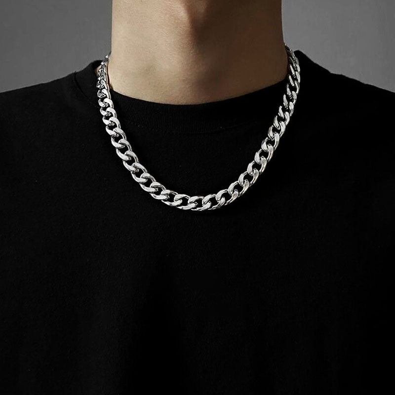 Ins European and American hiphop Cuba necklace couple hiphop men and women fashionable street simple versatile titanium steel clavicle chain thick