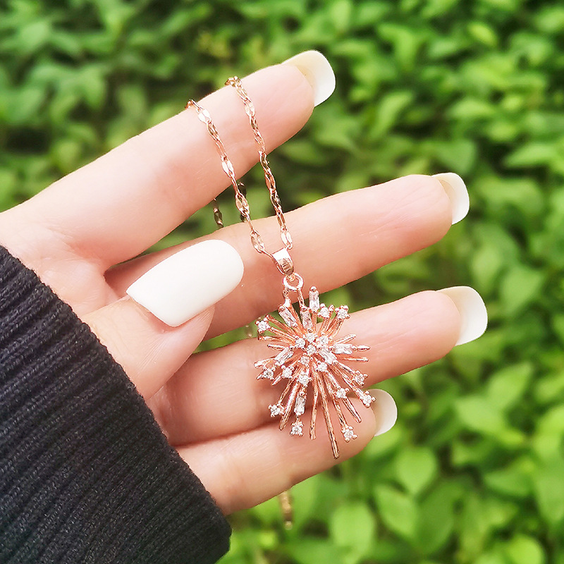 Fashion Fireworks Titanium Steel Inlay Zircon Pendant Necklace 1 Piece