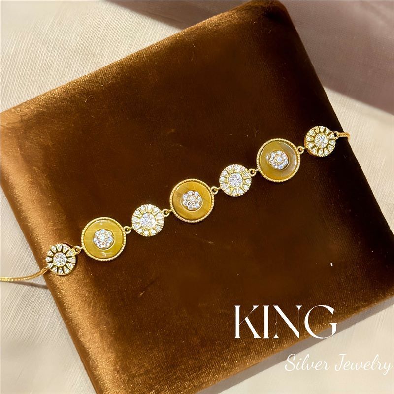 焦糖饼干| king银饰珠宝S925银镀金虎眼贝母复古时尚轻奢纯银手链|undefined