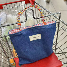 新款帆布牛仔手拎包 牛仔单肩包大容量手提帆布包复古托特包包
