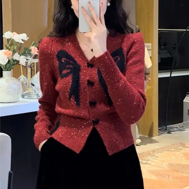 春秋冬女装长袖针织开衫外套女春季小香风时尚百搭V领毛衣女开衫|undefined