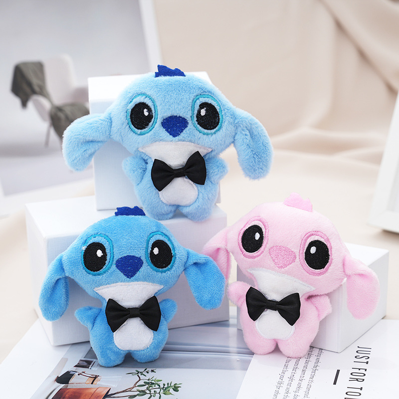 Cute Creative Plush Doll Pendant Stitch Bow Backpack Pendant Keychain Street Stall Small Gift for Women