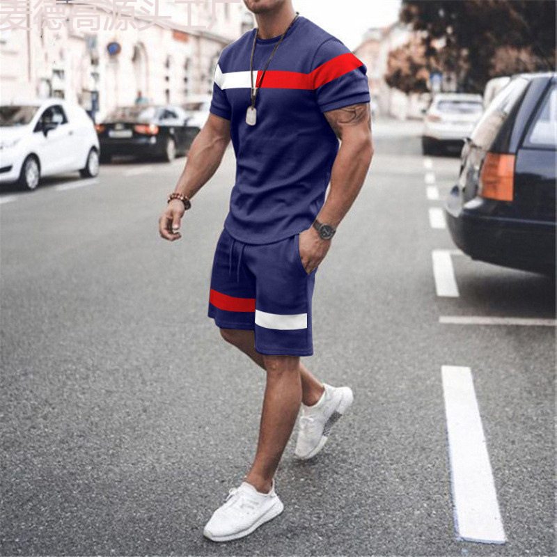 2022 AliExpress verano europeo y americano traje de hombre 3D impresión digital pantalones cortos de manga corta moda deportiva traje de dos piezas