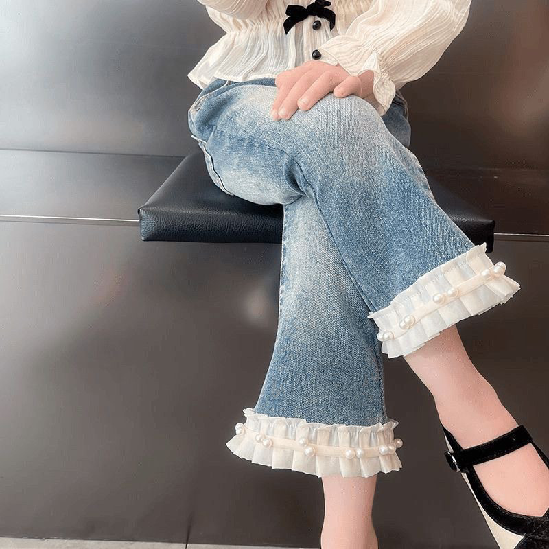 Nuevo estilo coreano de ropa de primavera y otoño, jeans, pantalones de encaje de moda para niños, pantalones de moda para niños