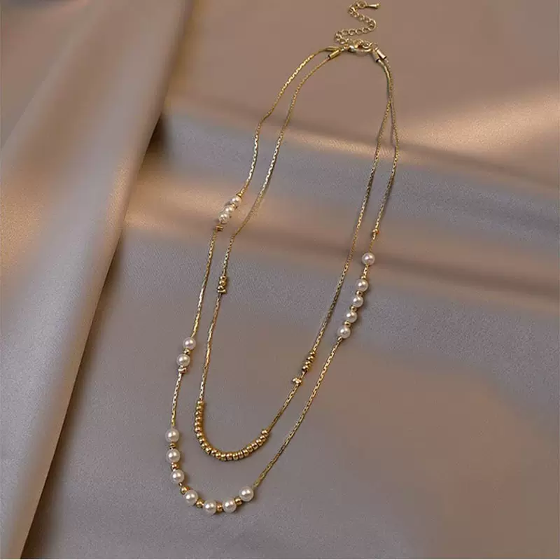 天然淡水珍珠女式项链2022年新款仙美双层叠戴锁骨链气质百搭款