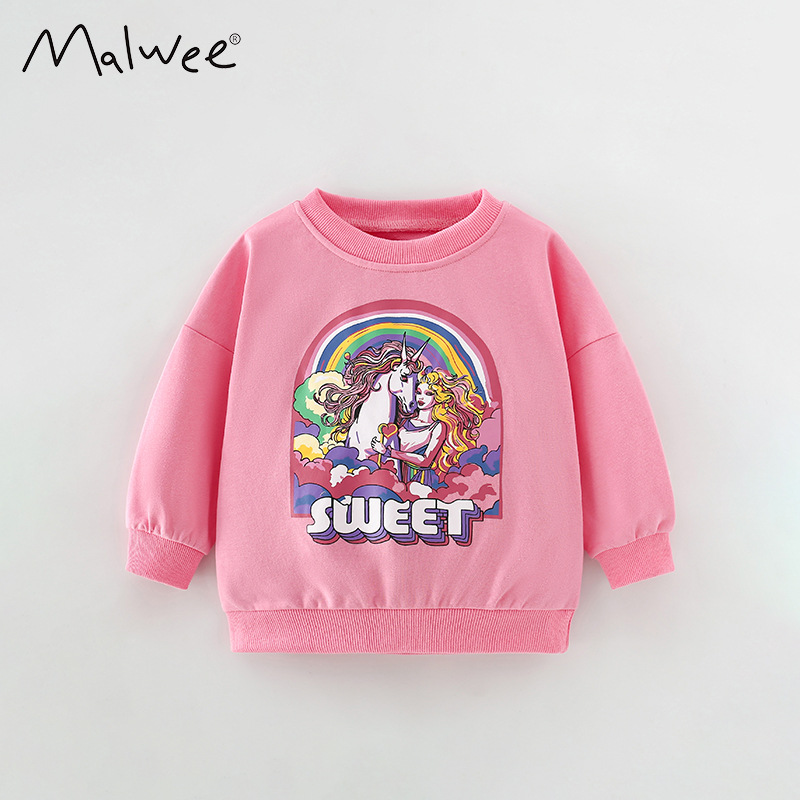 Malwee ropa de niñas suéter otoño nuevo estilo europeo y americano niños adorables impresión de niñas de cuello redondo chaqueta casual