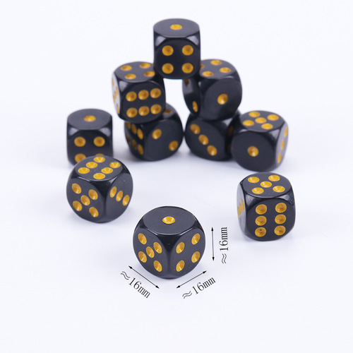 Cross-border supply No. 16 black gold dots rounded corners dice dice board games mahjong accessories 1.6CM