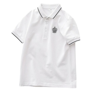 Children's Polo Shirt Summer Children's Wear Girls' Short-sleeved Lapel T-Shirt Big Children's Pearl Cotton Boys' School Uniform