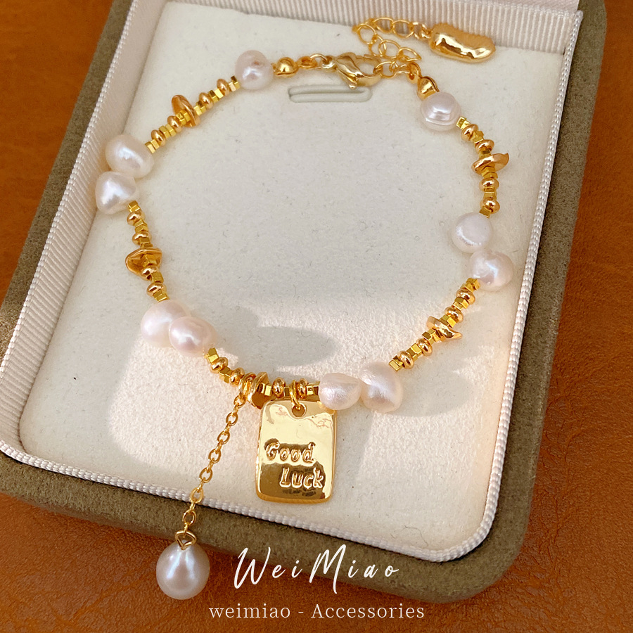 18k oro real chapado pulsera de perlas cuadradas lujo ligero pulsera de alta sensación diaria universal nicho personalidad joyas de mano mujer